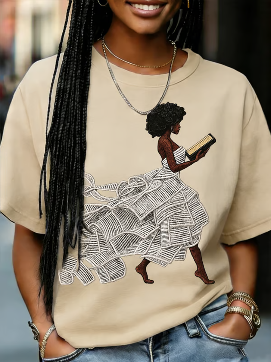 Women's Retro Africa Reading Print short-sleeved T-shirt