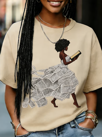 Women's Retro Africa Reading Print short-sleeved T-shirt