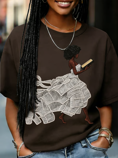 Women's Retro Africa Reading Print short-sleeved T-shirt