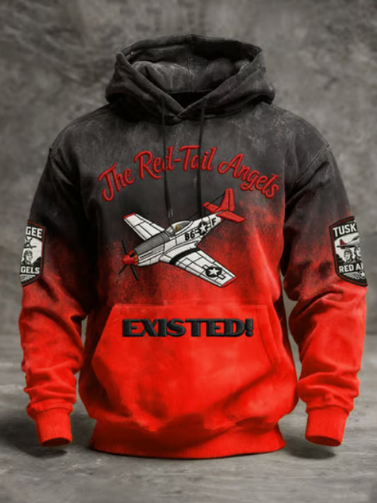 Men's Western Retro African American Air Force Print Hooded Sweatshirt