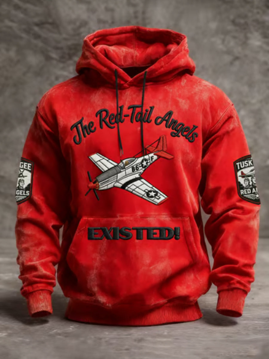 Men's Western Retro African American Air Force Print Hooded Sweatshirt