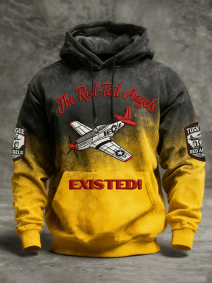 Men's Western Retro African American Air Force Print Hooded Sweatshirt