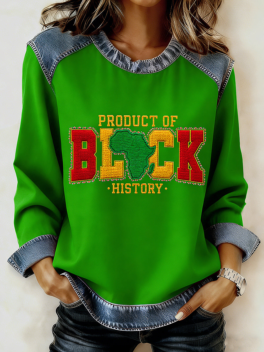 Women's Black History Month Printed Collar Long Sleeve Hoodie