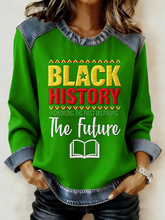 Women's Black History Month Printed Collar Long Sleeve Hoodie