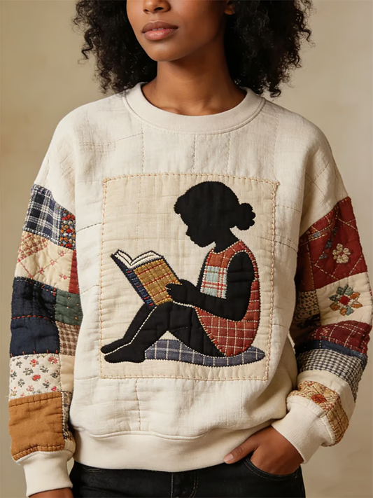 Women's Retro Africa Reading Patchwork Print Regular Sweatshirt