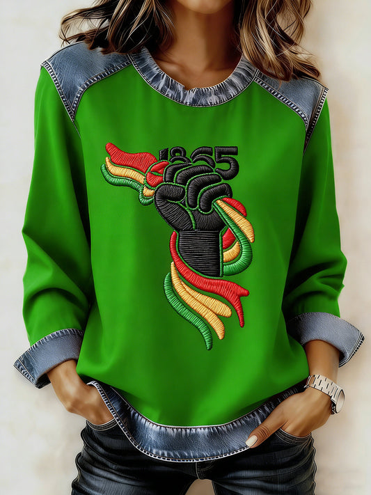 Women's Black History Month Printed Collar Long Sleeve Hoodie
