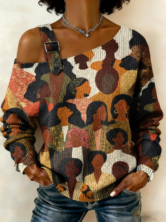Women's African American print one-shoulder top