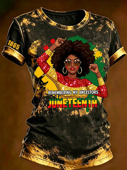 Women's Juneteenth Remebering My Ancestors Print Casual Tee