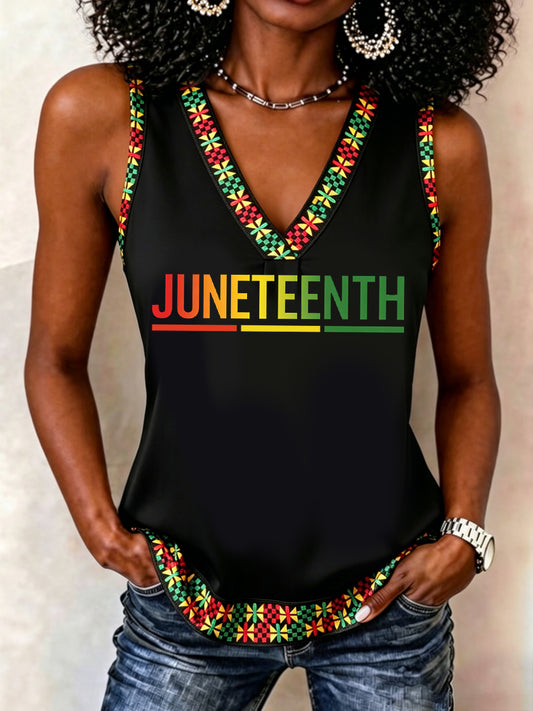 Women's Juneteenth Print Casual V-Neck Vest