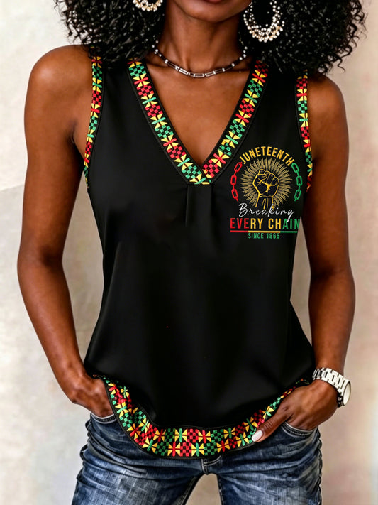 Women's Juneteenth Breaking Every Chain Since 1865 Print Casual Vest