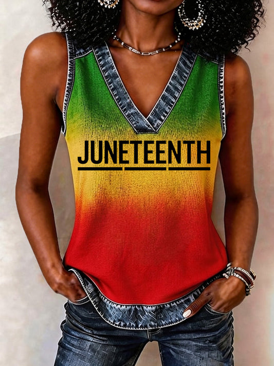 Women's Juneteenth Print Casual V-Neck Vest