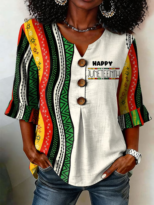 Women's Happy Juneteenth Print Casual Shirt