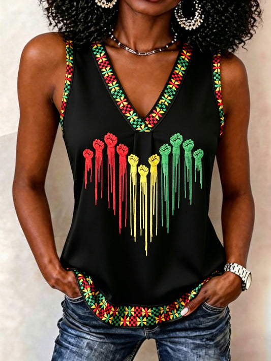 Women's Juneteenth Print Casual V-Neck Vest
