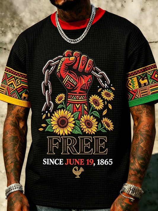 Men's Juneteenth Free Since 1865 Print Casual Waffle Tee