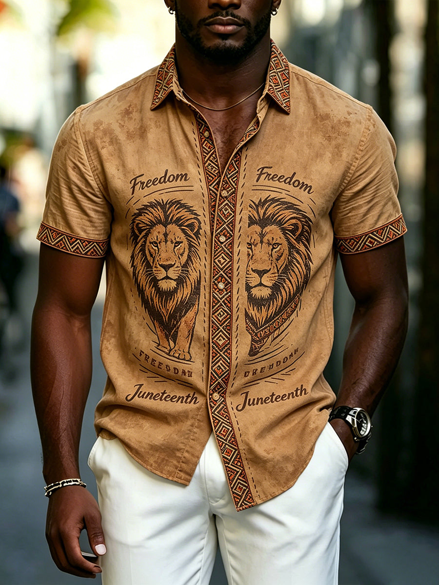 Men's Juneteenth Day Print Casual Shirt