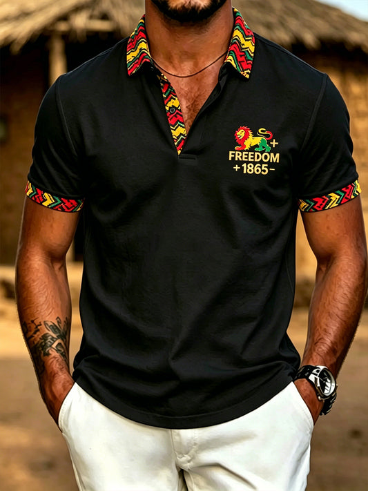 Men's Juneteenth Day Print Casual Polo Shirt