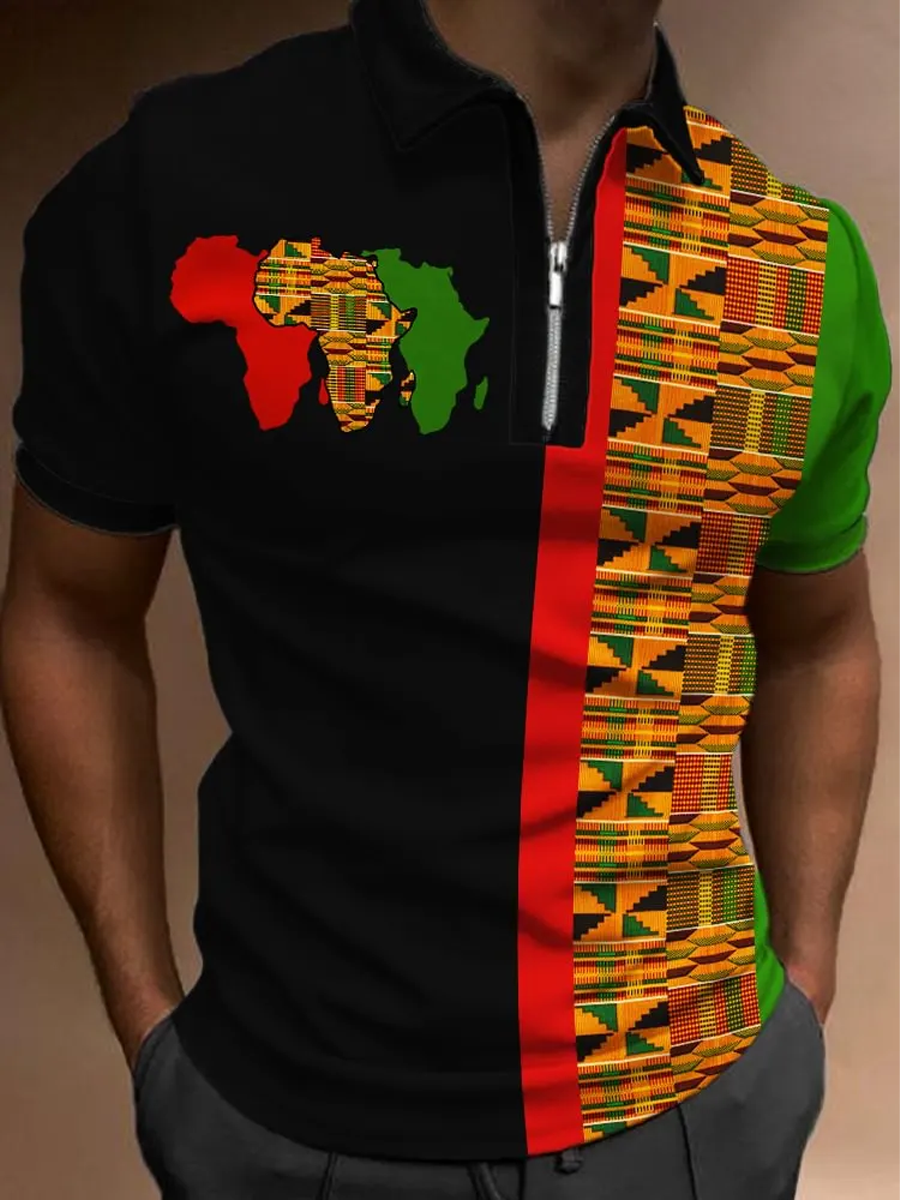 Men's Juneteenth Print zip up short sleeve
