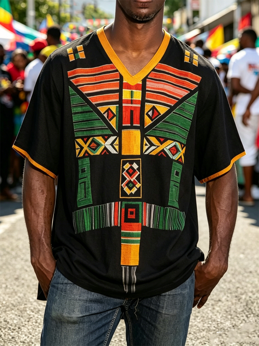 Men's Juneteenth Print V-neck T-shirt