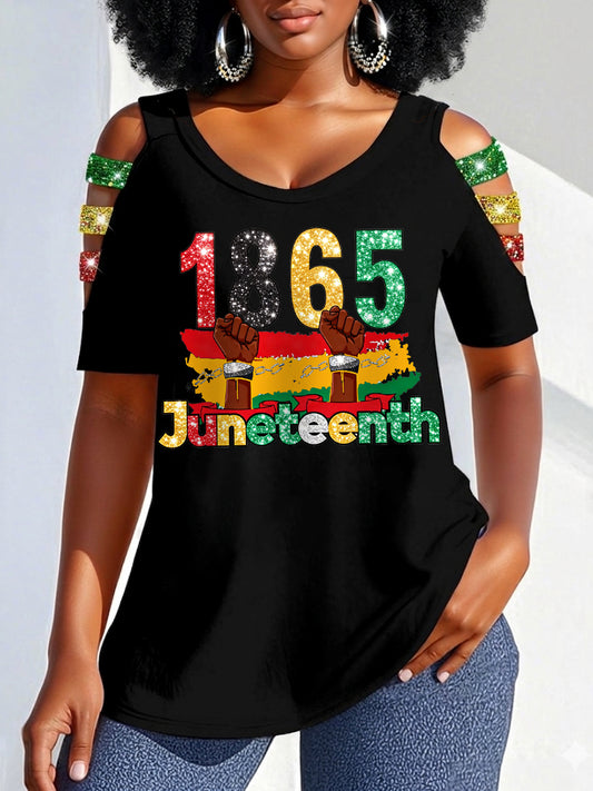 Women's Juneteenth 1865 Print Casual Hollow Sleeves Top