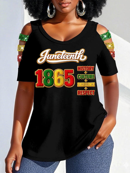 Women's Juneteenth 1865 Print Casual Hollow Sleeves Top
