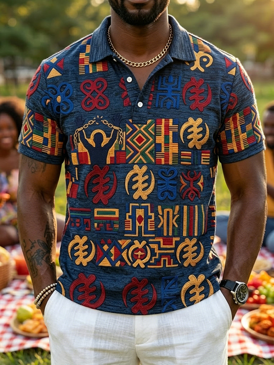 Men's Black Pride Month Print Patchwork Casual Polo Shirt