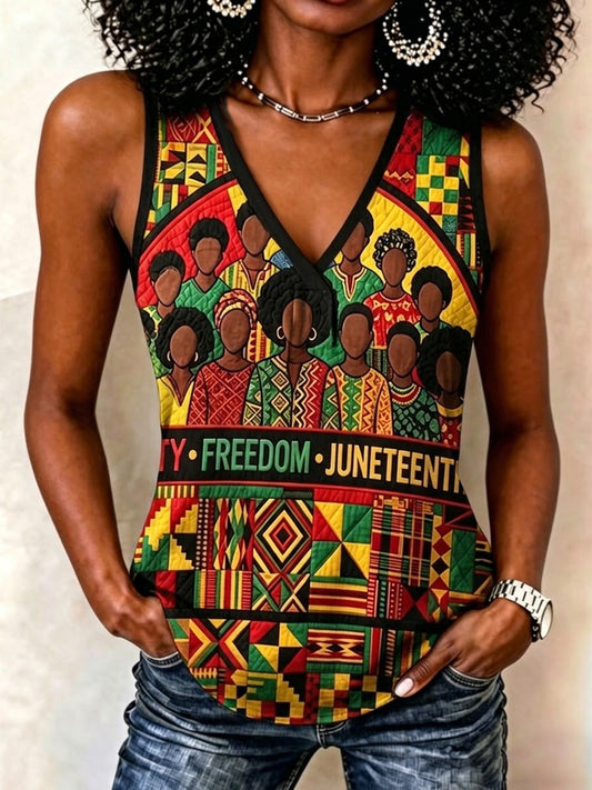 Women's Unity Freedom Juneteenth Print Casual V-Neck Vest