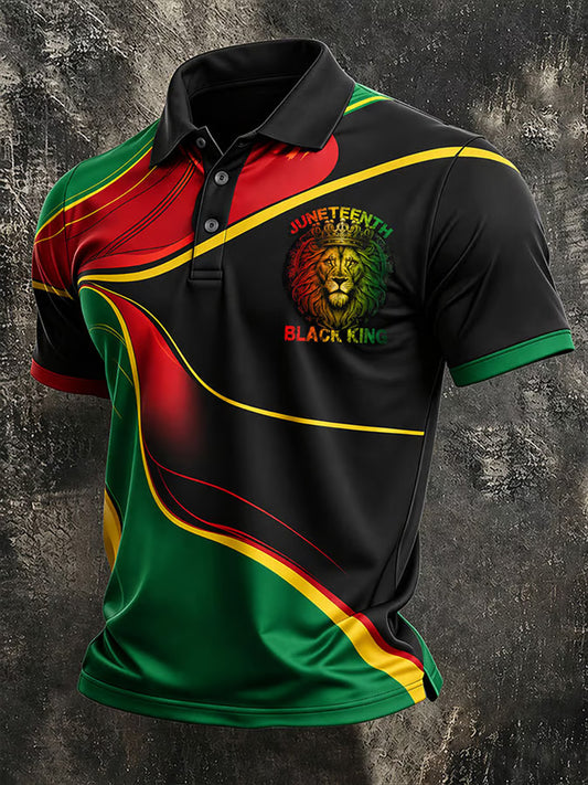 Men's Juneteenth Black King Print Casual Polo