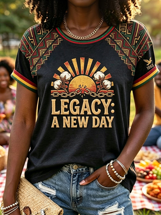 Women's Juneteenth Freedom Patchwork Casual T-Shirt