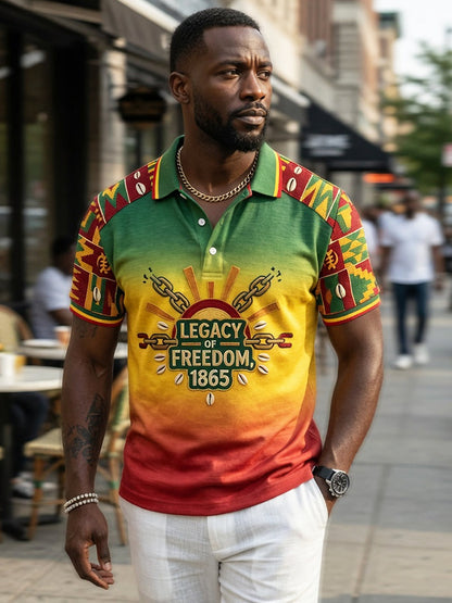 Men's Juneteenth Freedom Gradient-Paneled Casual Polo