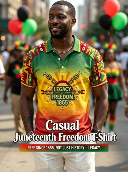 Men's Juneteenth Freedom Gradient-Paneled Casual Polo