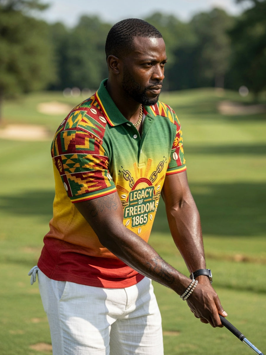 Men's Juneteenth Freedom Gradient-Paneled Casual Polo