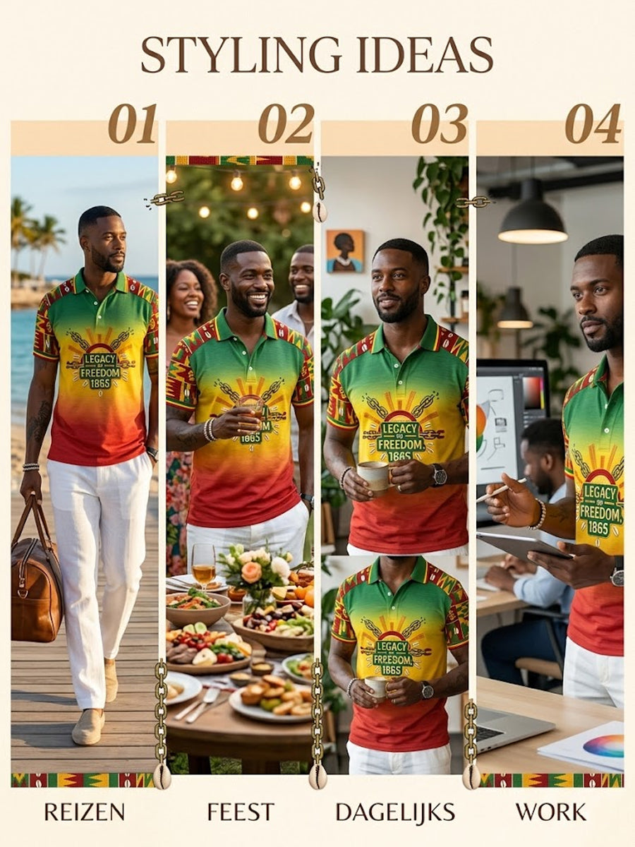 Men's Juneteenth Freedom Gradient-Paneled Casual Polo