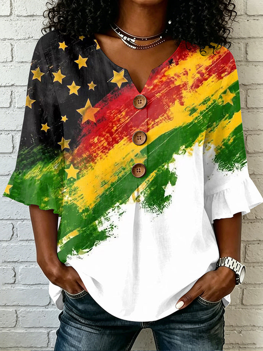 Women's Juneteenth Print Cotton-Linen Shirt