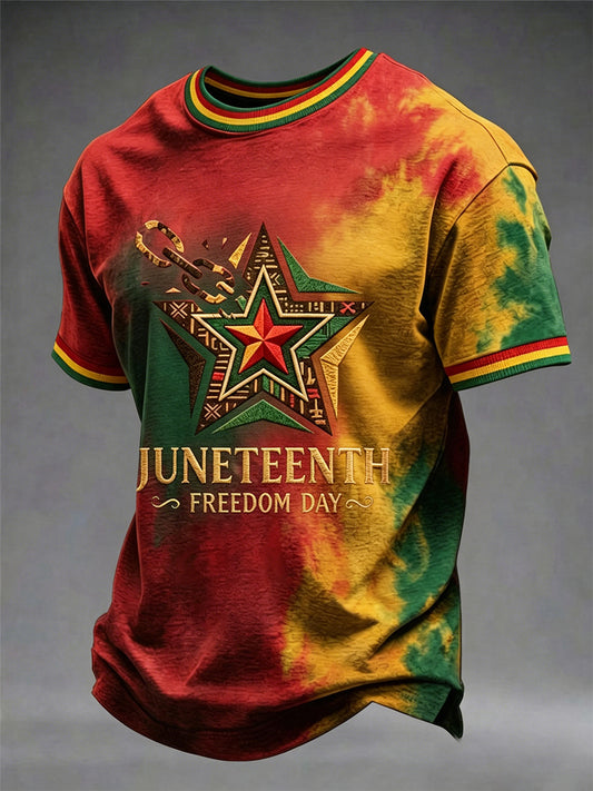 Men's Juneteenth Freedom Gradient Short Sleeve Casual T-Shirt
