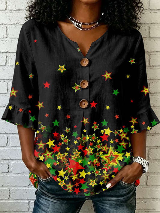 Women's Juneteenth Print Cotton-Linen Shirt