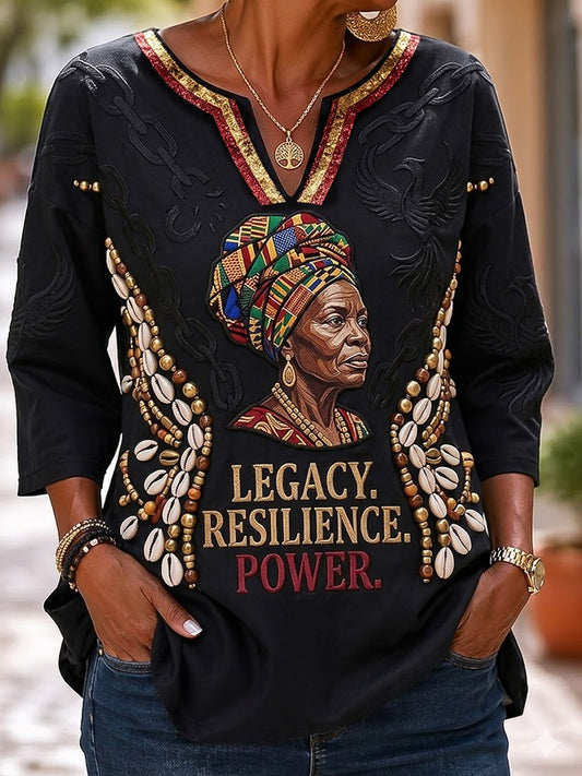 Women's Vintage Juneteenth Casual V-Neck Top
