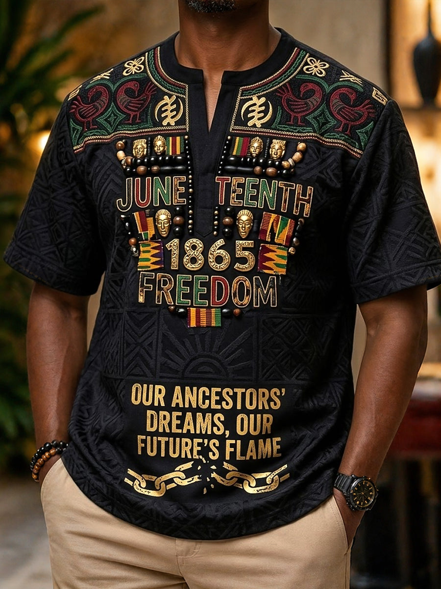 Men's Vintage Juneteenth Freedom Casual V-Neck T-Shirt