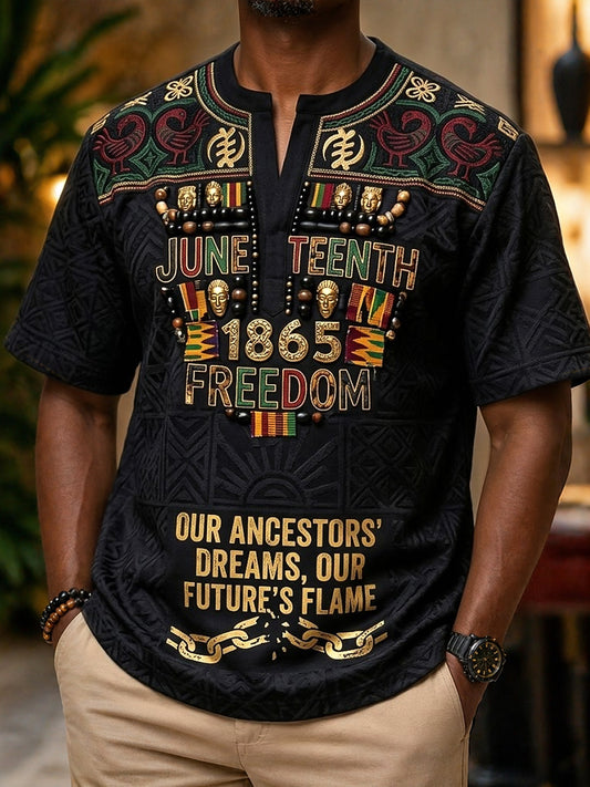 Men's Vintage Juneteenth Freedom Casual V-Neck T-Shirt