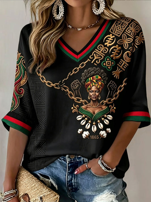 Women's Vintage Juneteenth 1865 Casual V-Neck T-Shirt