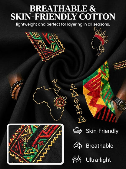 Men's Retro Juneteenth Geometric Patchwork Casual V-Neck T-Shirt