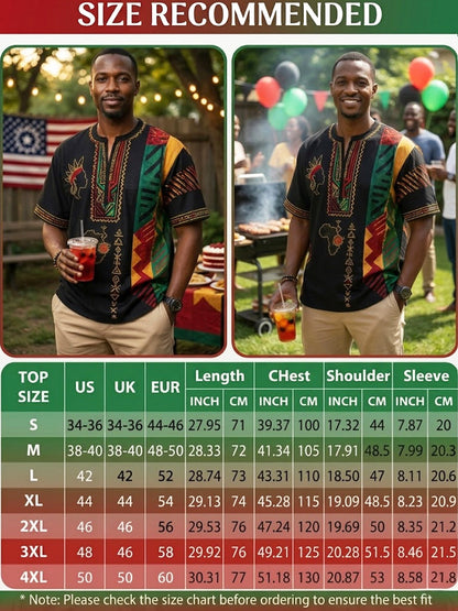 Men's Retro Juneteenth Geometric Patchwork Casual V-Neck T-Shirt