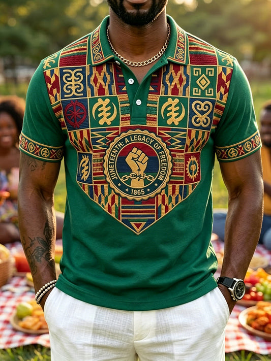 Men's Retro Juneteenth Geometric Casual Polo Shirt