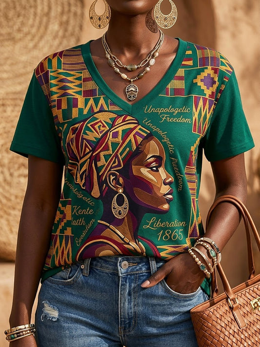Women's Vintage Juneteenth 1865 Casual V-Neck T-Shirt