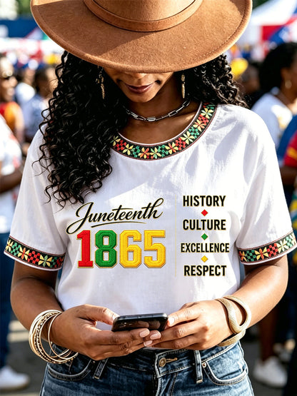Women's Juneteenth History Culture Excellence Respect Print Casual Tee
