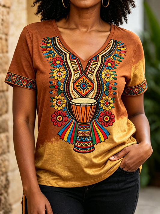 Women's Vintage Juneteenth Floral Casual T-Shirt