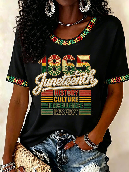 Women's Juneteenth History Culture Excellence Respect Print Casual Tee