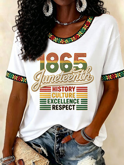 Women's Juneteenth History Culture Excellence Respect Print Casual Tee
