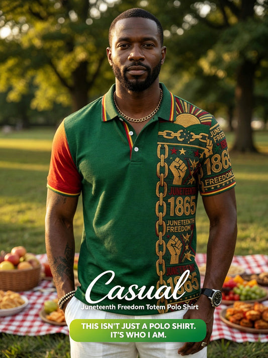 Men's Vintage Juneteenth 1865 Patchwork Casual Polo Shirt