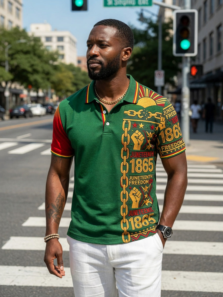 Men's Vintage Juneteenth 1865 Patchwork Casual Polo Shirt