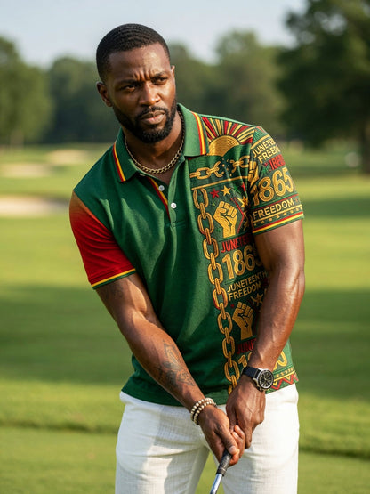 Men's Vintage Juneteenth 1865 Patchwork Casual Polo Shirt